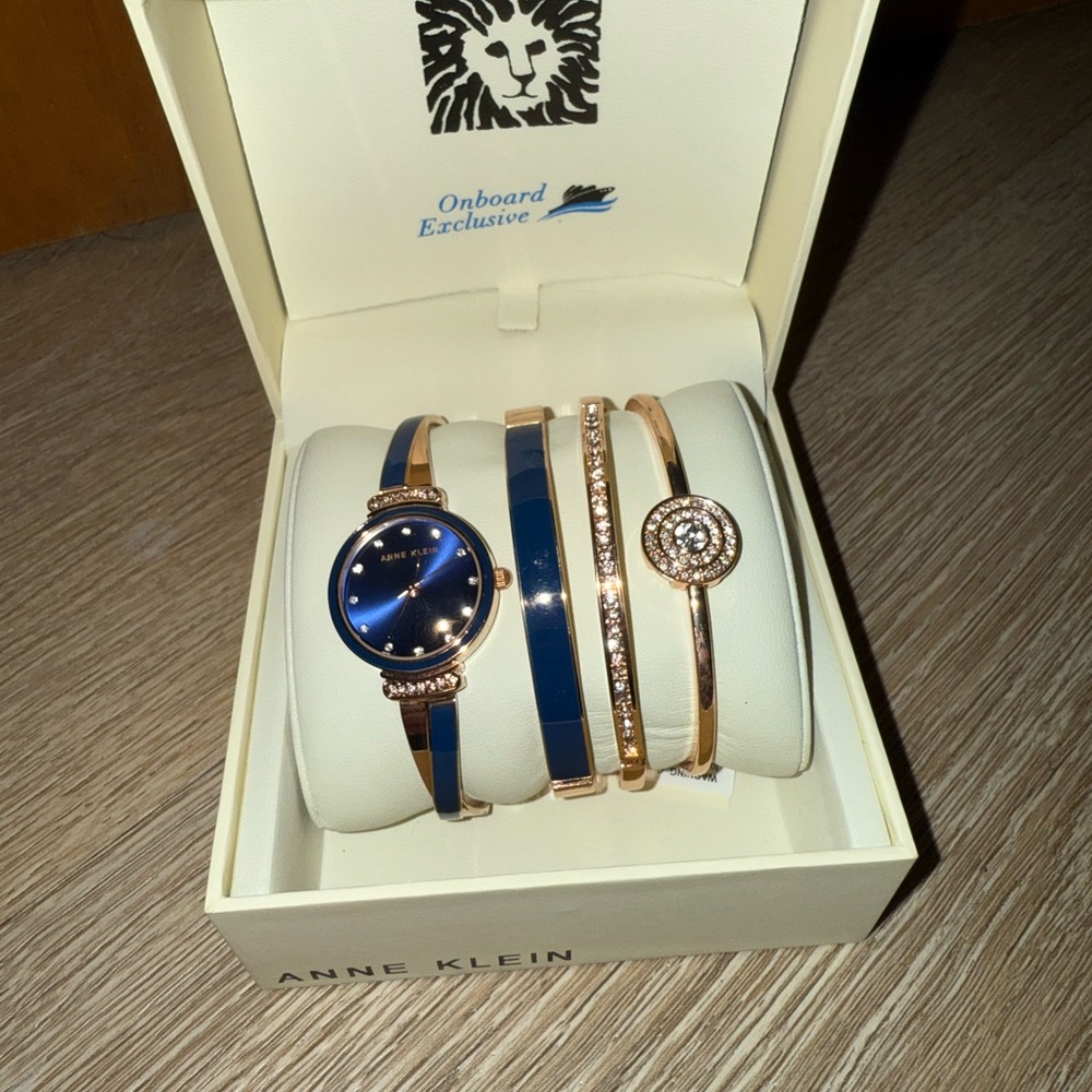Anne Klein Navy and Gold Watch Set